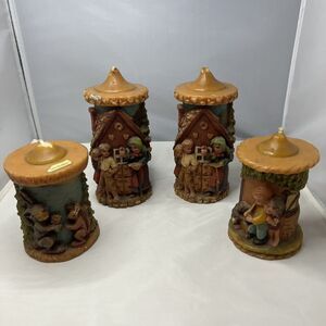 Antique Gunter Kerzen Germany Carved Hand Painted Candle Set 1920s